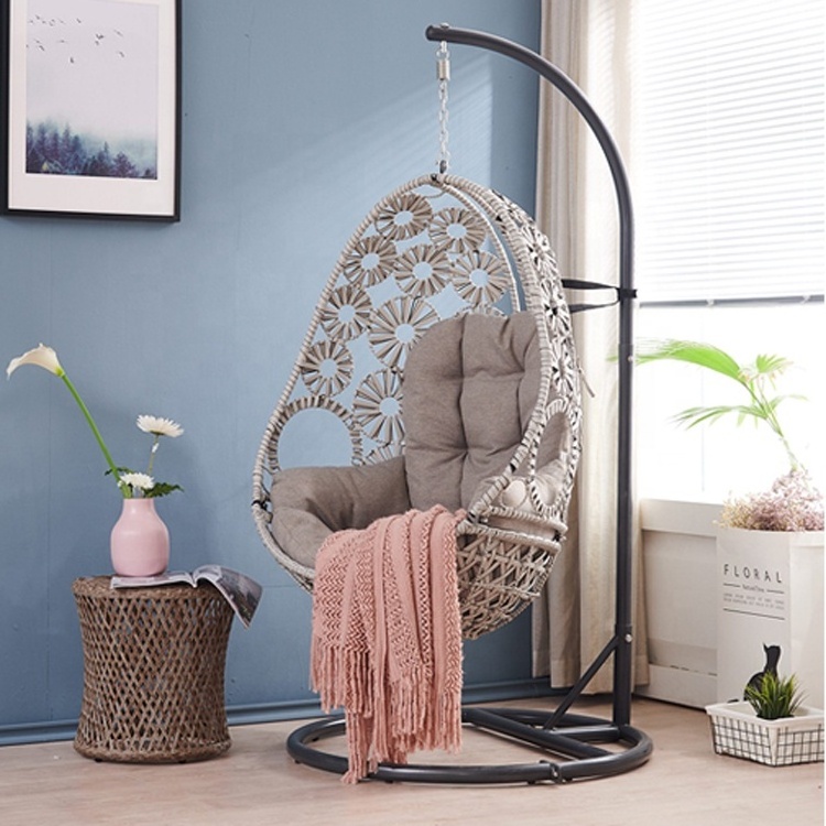 Teardrop Indoor Bedroom Hammock Nest Egg Hanging Basket Curved Rattan Outdoor Garden Metal Chinese Swing Chair