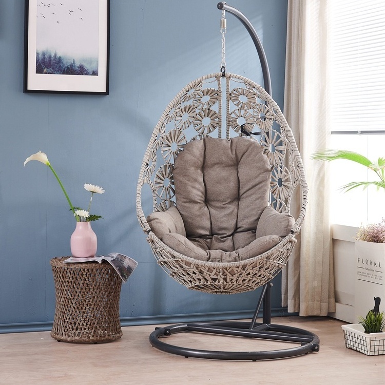 Teardrop Indoor Bedroom Hammock Nest Egg Hanging Basket Curved Rattan Outdoor Garden Metal Chinese Swing Chair