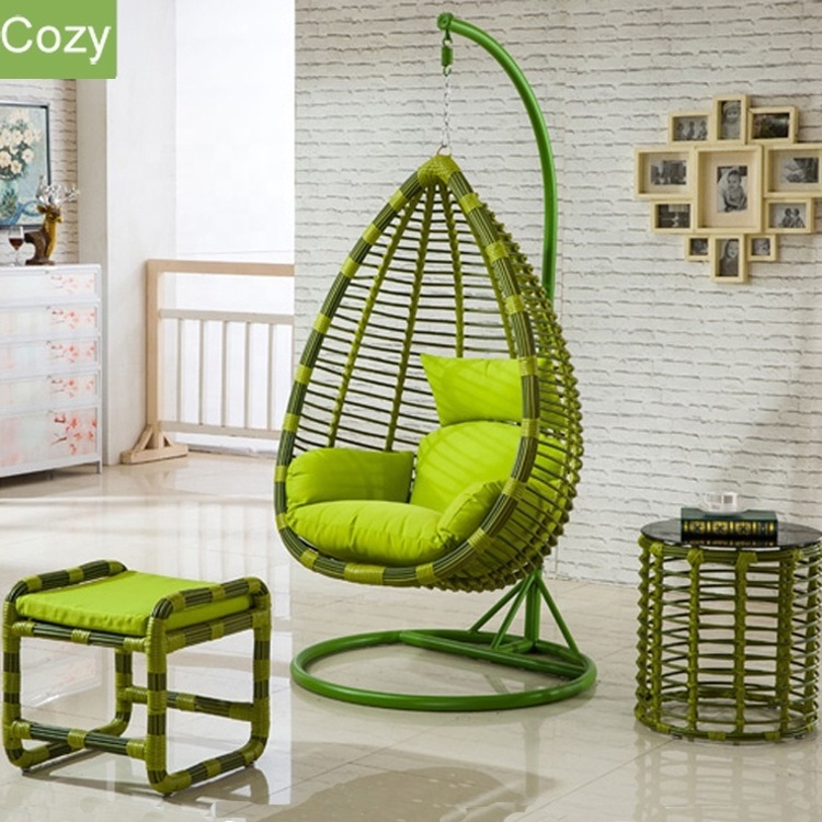 Hot sell Outdoor Rattan Furniture Garden White Blue Wicker Egg Hanging Chair Patio Swings