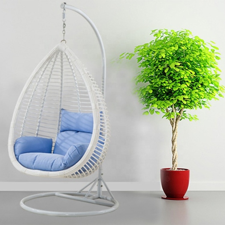 Hot sell Outdoor Rattan Furniture Garden White Blue Wicker Egg Hanging Chair Patio Swings