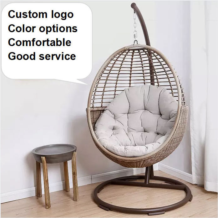 White Garden Furniture Metal Rattan Outdoor Patio Balcony Egg Shaped Nest Basket Adult Wicker Hanging Swing Chair with Stand