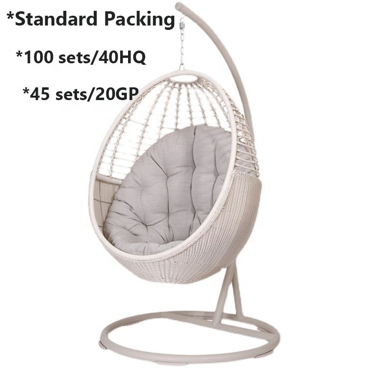 White Garden Furniture Metal Rattan Outdoor Patio Balcony Egg Shaped Nest Basket Adult Wicker Hanging Swing Chair with Stand