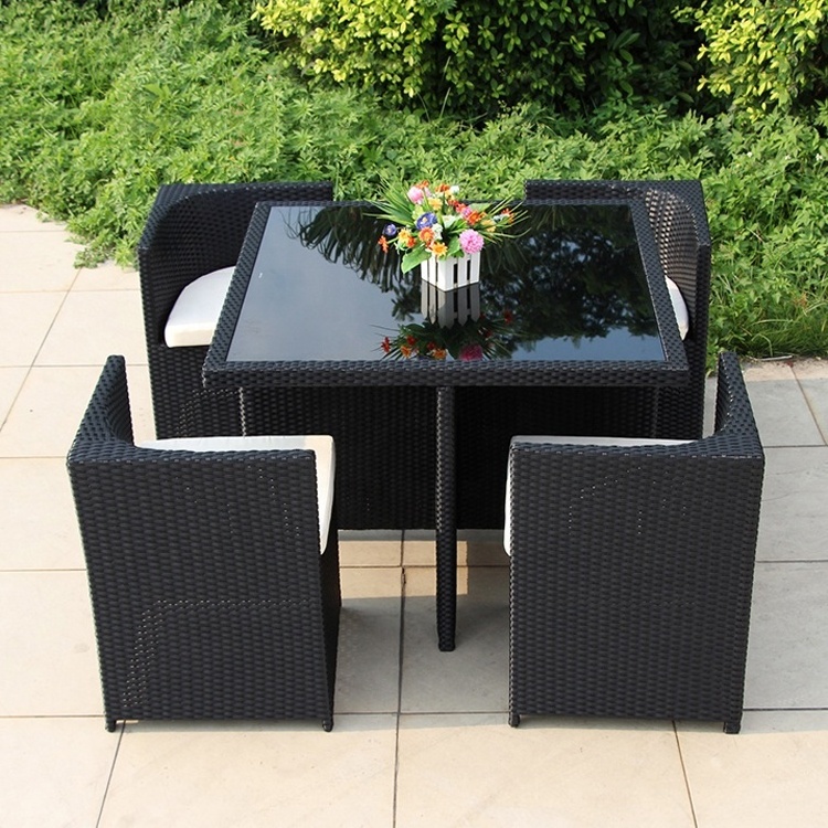 Unique Style Outdoor Wicker Furniture Woven Rattan Cube Dining Table Set Garden