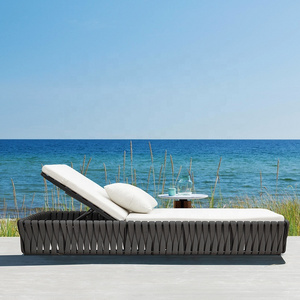 Grey Luxury Hotel Beach Chaise Lounge Sunbed Outdoor Poolside Rope Aluminum Sun Loungers for Outside