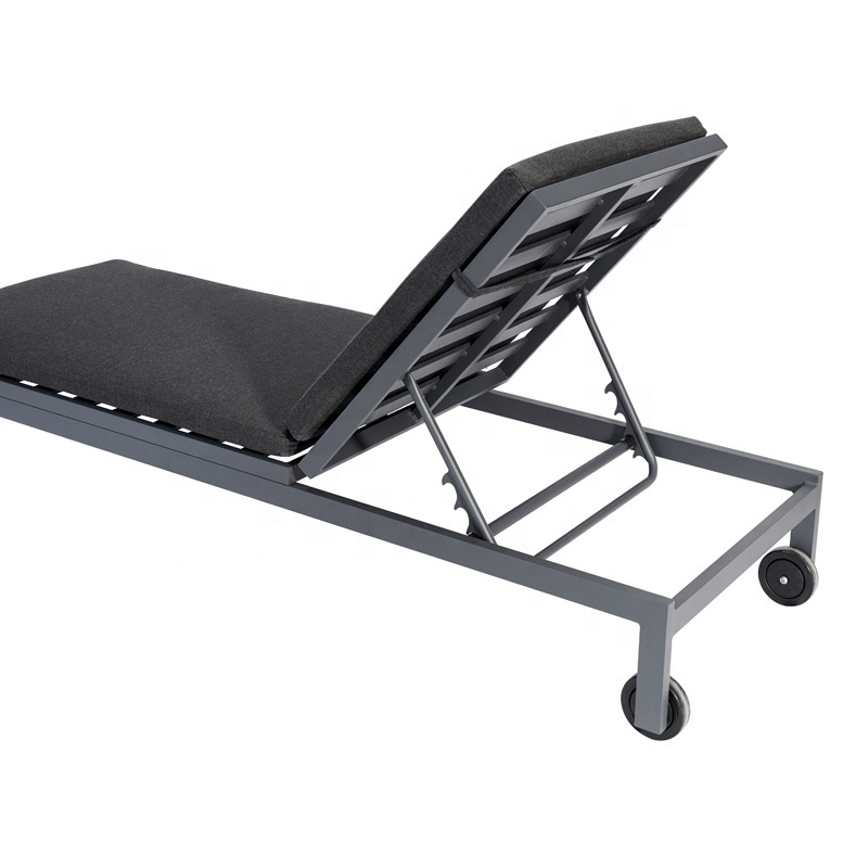 Best Black Hotel Pool Chaise Lounge Sunbed Outdoor Garden Aluminum Sun Loungers Chair with Wheels