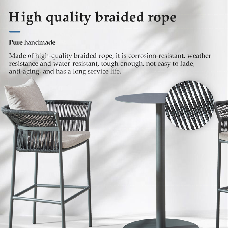 Leisure Garden Bistro Stools Furniture Outdoor Patio High Bar Rope Aluminum Dining Table Chairs Set