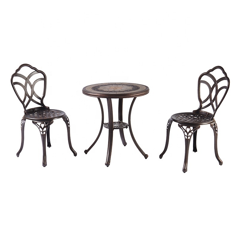 Relaxing Garden Furniture Outdoor Patio Cast Aluminum Coffee Table Set with 2 Chairs