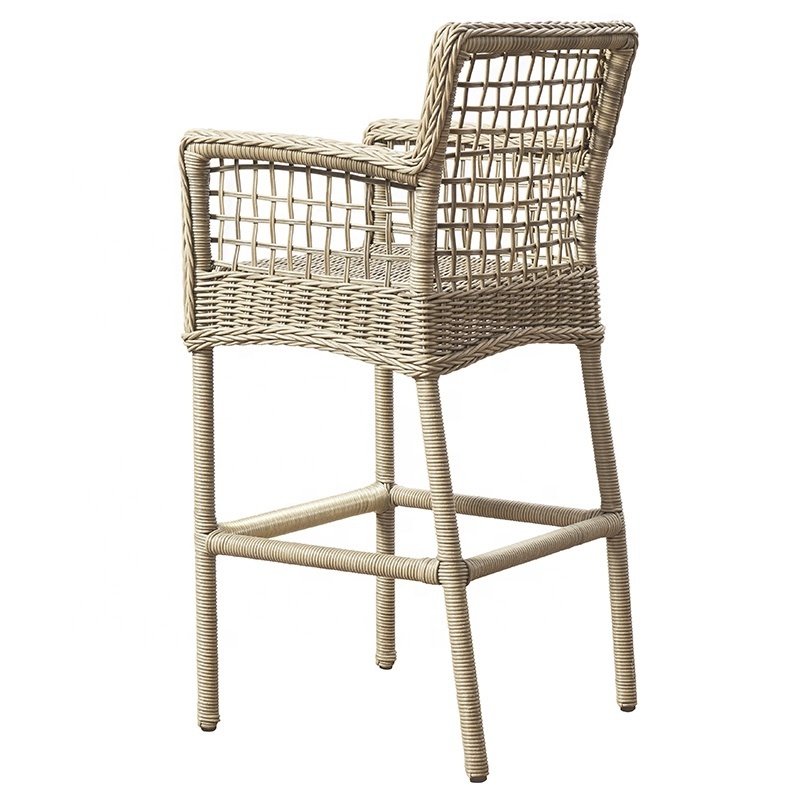 Wedding French Bistro Rattan High Back 4 Chairs Furniture Outside Glass Top Bar Dining Table Set