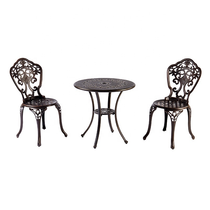 European Patio Coffee Table 2 Chairs Furniture Outdoor Garden Cast Aluminum Dining Set