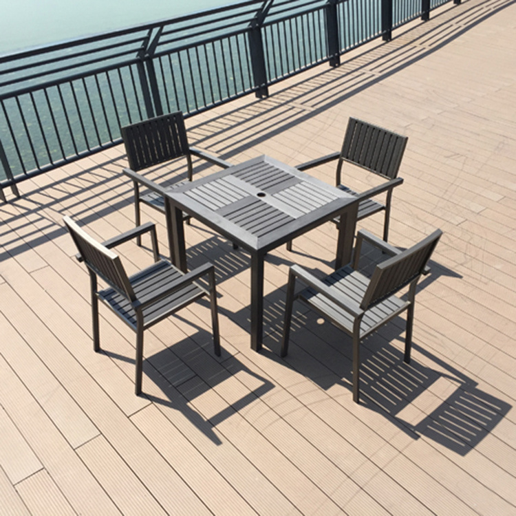 Outdoor Stackable Garden Patio Black Plastic Wood Chairs And Tables Restaurant