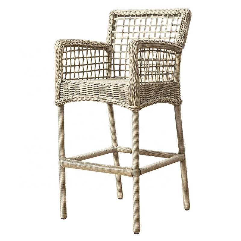 Wedding French Bistro Rattan High Back 4 Chairs Furniture Outside Glass Top Bar Dining Table Set