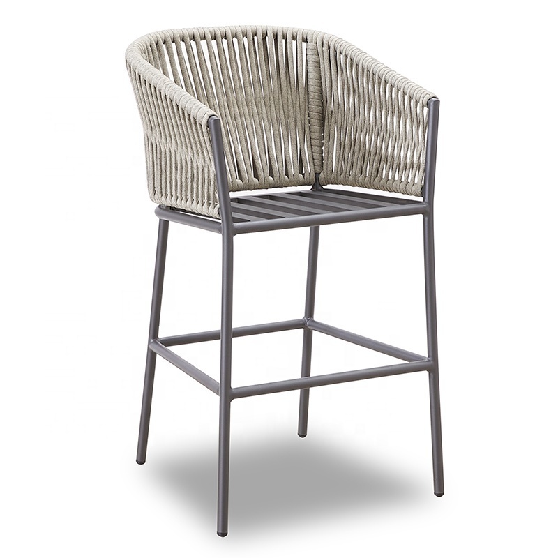 Luxury Elegant Modern Hotel Furniture Outdoor Aluminum Bar Stools High Rope Chair with Arms