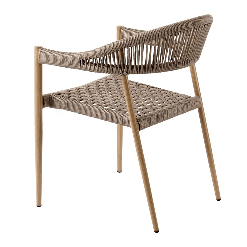 Stackable Garden Cafe Dining Aluminum Furniture Outdoor Patio Woven Rope Sessions Dinner Chairs