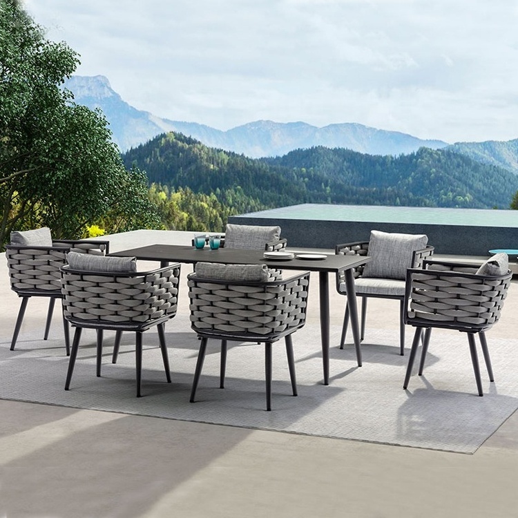 Contemporary Outdoor Furniture Garden Patio Restaurant Aluminum Woven Rope Dinning table and Chairs Set