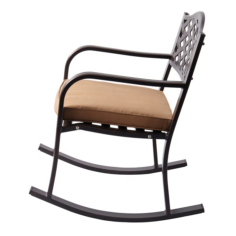 Waterproof Patio Furniture Outdoor Garden Cast Aluminum Rocking Chair Set with Coffee Table