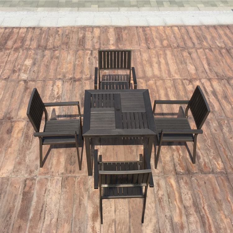 Outdoor Stackable Garden Patio Black Plastic Wood Chairs And Tables Restaurant