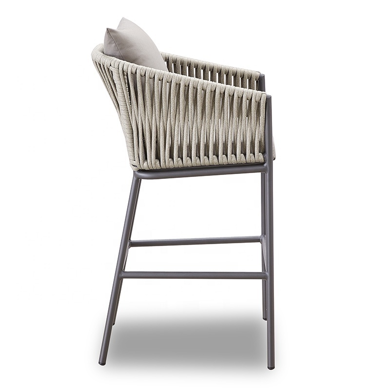 Luxury Elegant Modern Hotel Furniture Outdoor Aluminum Bar Stools High Rope Chair with Arms