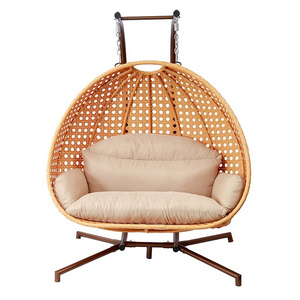 Luxury Patio Wicker Furniture Outdoor Garden Metal Frame Rattan Double Hanging Swing Chair