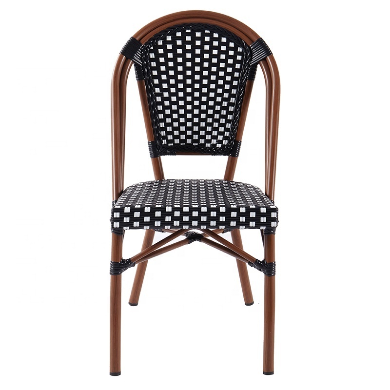 Black White French Style Paris Parisian Modern Patio Stackable Furniture Out door Cafe Bistro Rattan Outdoor Dinner Chairs