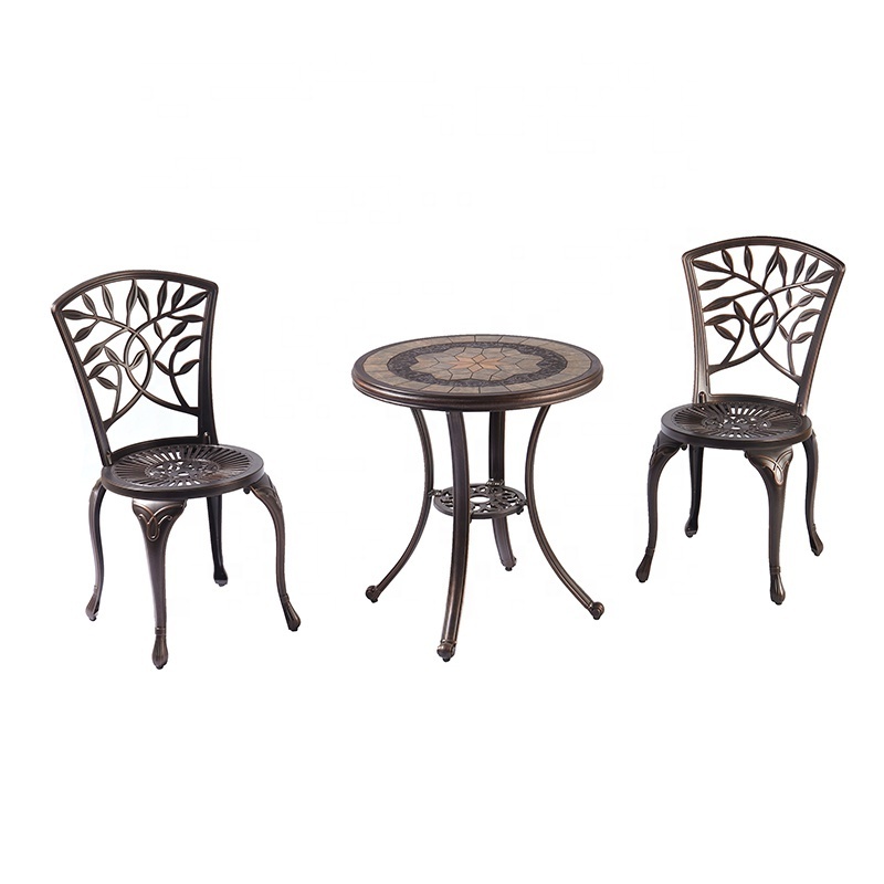 3 Pieces Garden Patio Furniture Outdoor Balcony Cast Aluminum Chair Set with Coffee Table