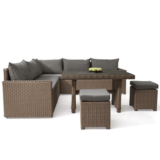 L Shape Cozy Hotel Waterproof Fabric Rattan Woven Stackable Patio Set China Manufacturers Furniture Outdoor Garden Use Sofa Set