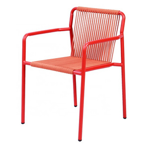 French Resistant colored Outdoor Cafe Furniture Restaurant Aluminum Woven Rope Dining Chairs for Garden