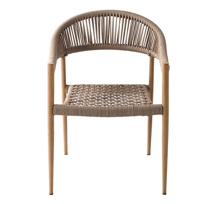 Stackable Garden Cafe Dining Aluminum Furniture Outdoor Patio Woven Rope Sessions Dinner Chairs