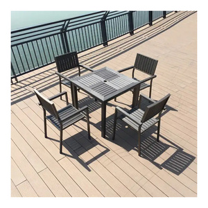 Outdoor Stackable Garden Patio Black Plastic Wood Chairs And Tables Restaurant