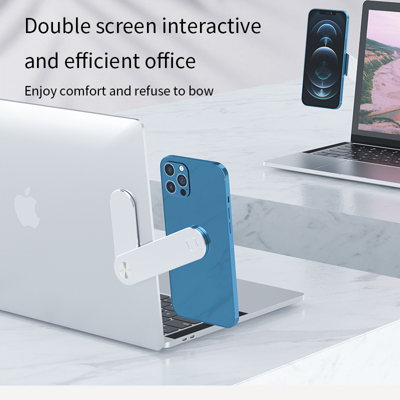 Laptop Side Mount Clip Aluminum Shrink Bracket Double Screen Interactive Phone Bracket Magnetic Cellphone Stand for Slim Monitor