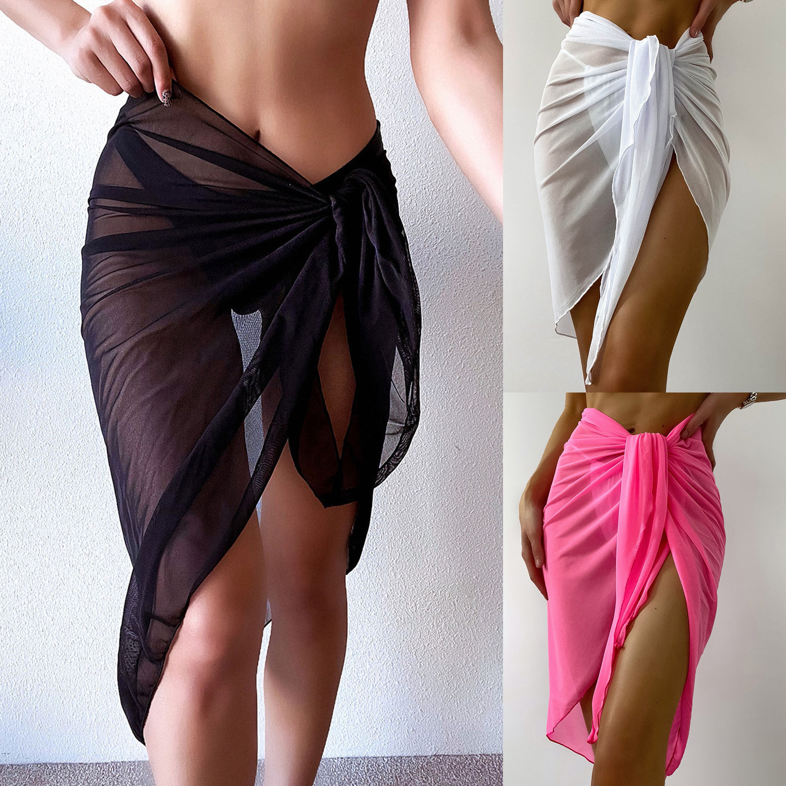 Factory Custom Sheer Chiffon Sarongs  Covers Up Dress Beach Wear Wrap Skirt Beach Short Sarongs Women Swimwear