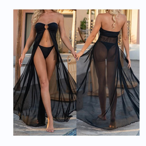 Two Piece Beachwear Sexy Transparent Beautiful Swimsuits Micro Beach Bikini Set Mesh Kaftan For Mature Women