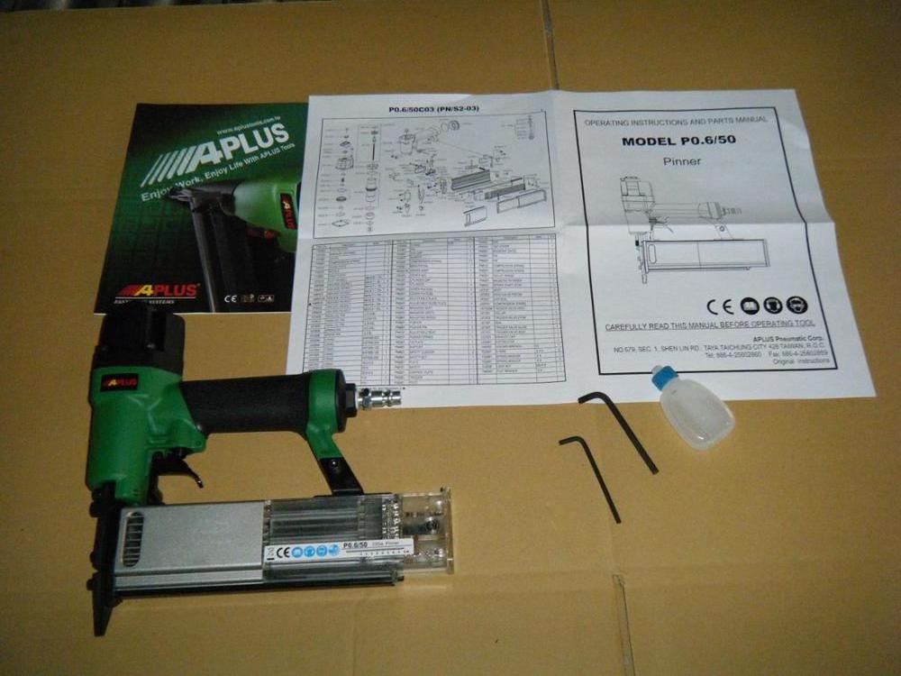 APLUS F0.6/50C, 23GA,50MM, AIR PIN GUN, P650 pin and brad nailer ADJUST DRIVE DEEP, NO MARK PAD