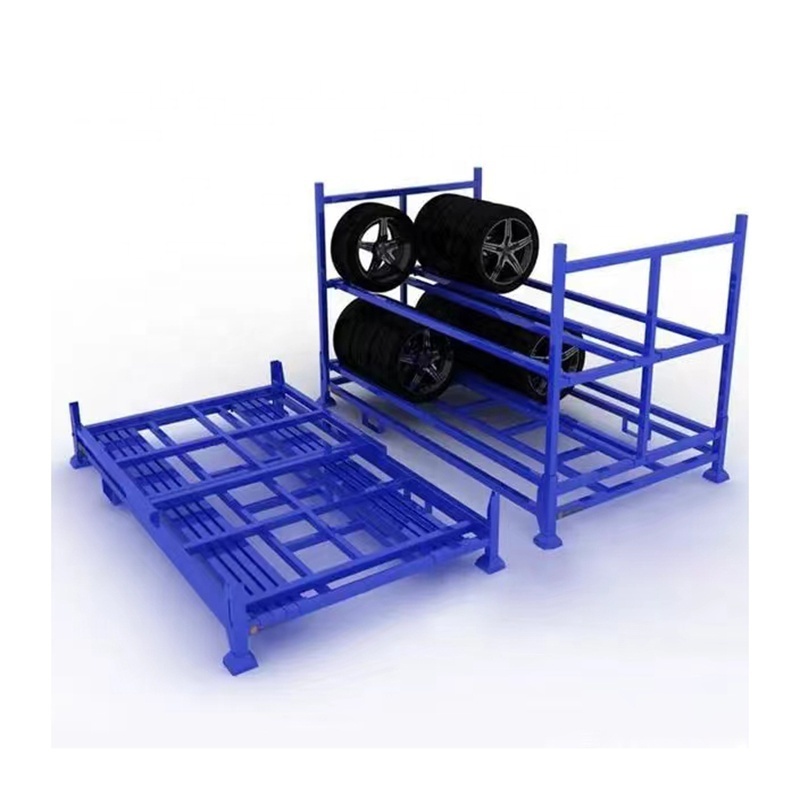 Heavy Duty Steel Stacking Rack Powder Coating Portable Stacking Folding Storage Tyre Tire Rack