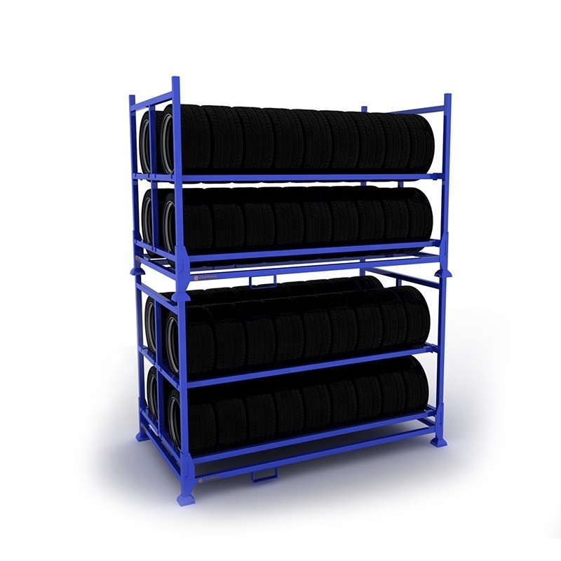 Industrial Warehouse Tyre Storage Shelves Heavy Duty Metal Tire Stacking Rack