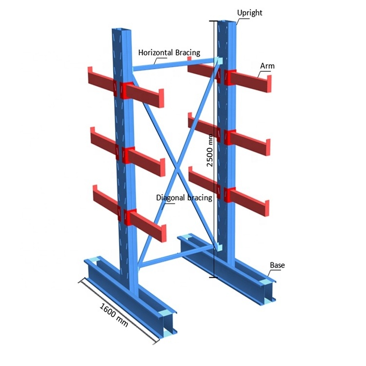 Customized heavy duty warehouse storage pipe rack metal cantilever arm racks