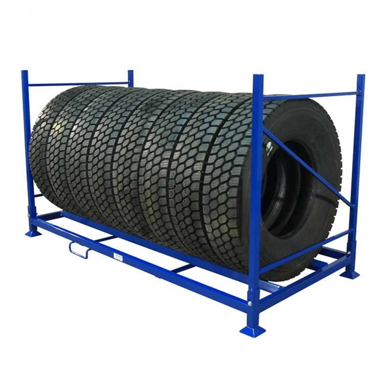 Heavy Duty Steel Stacking Rack Powder Coating Portable Stacking Folding Storage Tyre Tire Rack