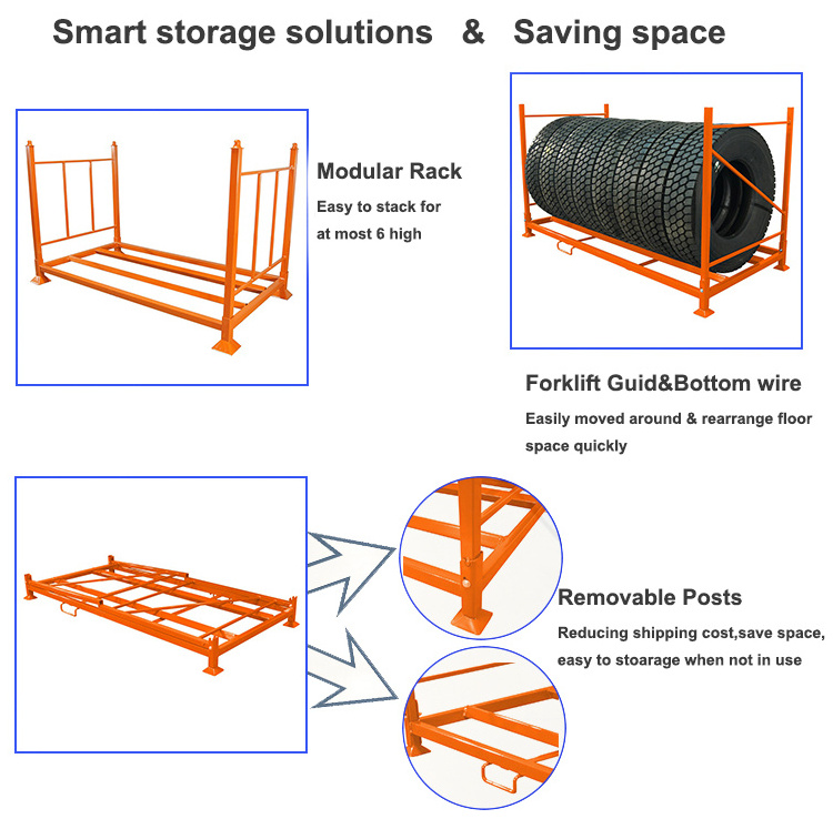 Heavy Duty Steel Stacking Rack Powder Coating Portable Stacking Folding Storage Tyre Tire Rack