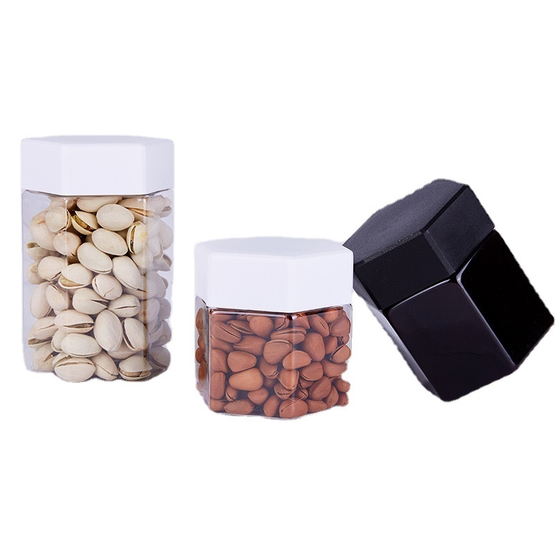 8.5 Oz Food Grade Plastic Container Food Jars Hexagon With Screwed Lid  Empty Canned Food Hexagon Candy Jar 250 Ml