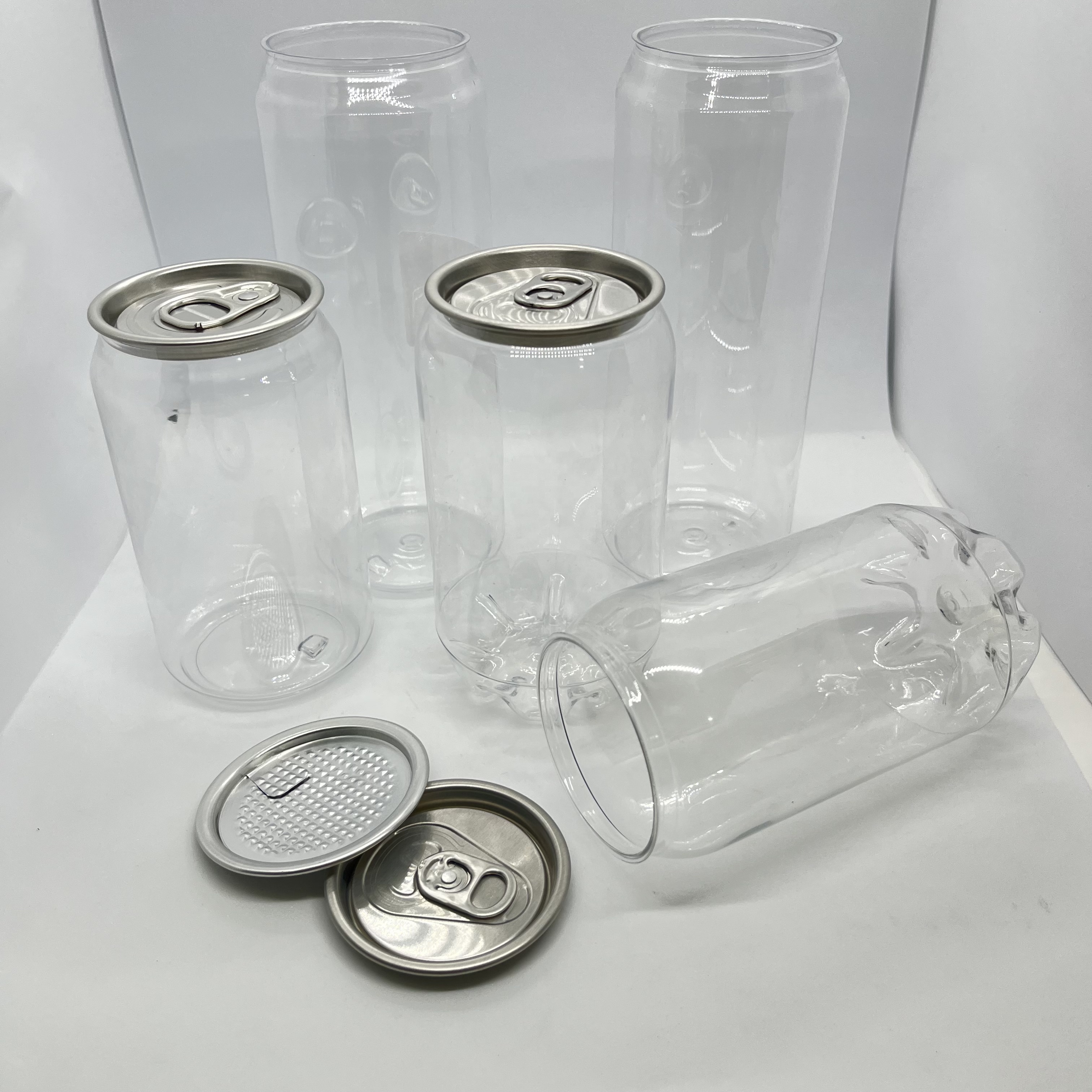 210/250/350/450/500 ml Food Grade Low Cost Plastic Beverage Cans Easy Open Plastic Soda Can Covered With Anti Dust Plastic Lid