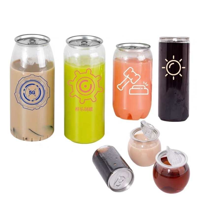 210/250/350/450/500 ml Food Grade Low Cost Plastic Beverage Cans Easy Open Plastic Soda Can Covered With Anti Dust Plastic Lid