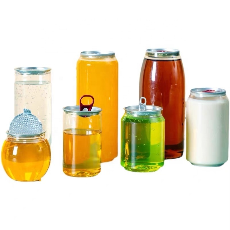 210/250/350/450/500 ml Food Grade Low Cost Plastic Beverage Cans Easy Open Plastic Soda Can Covered With Anti Dust Plastic Lid