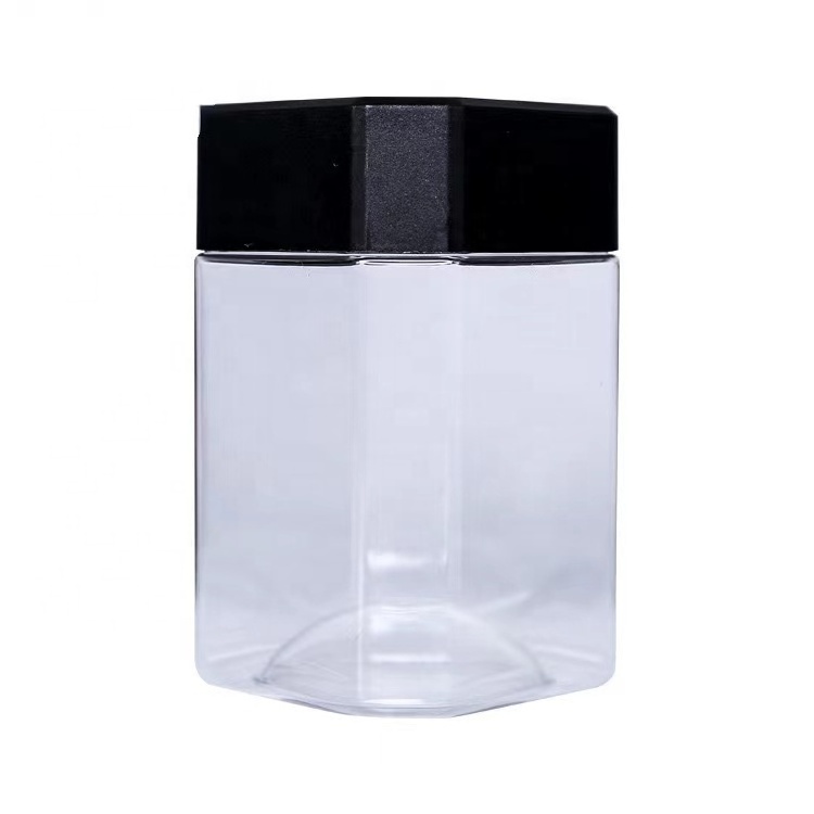 8.5 Oz Food Grade Plastic Container Food Jars Hexagon With Screwed Lid  Empty Canned Food Hexagon Candy Jar 250 Ml