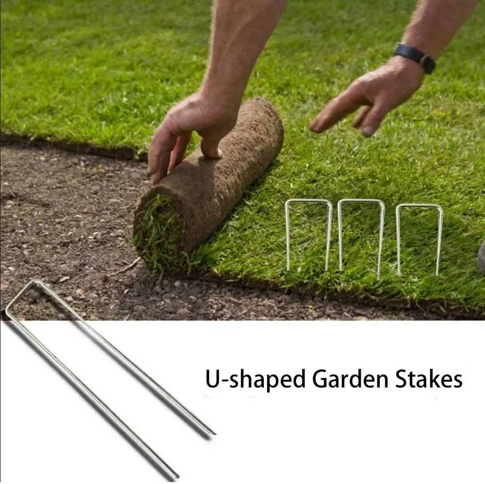 Garden Stakes Galvanized Landscape Staples  U-Type Turf Staples for Artificial Grass Sod Pins Stakes