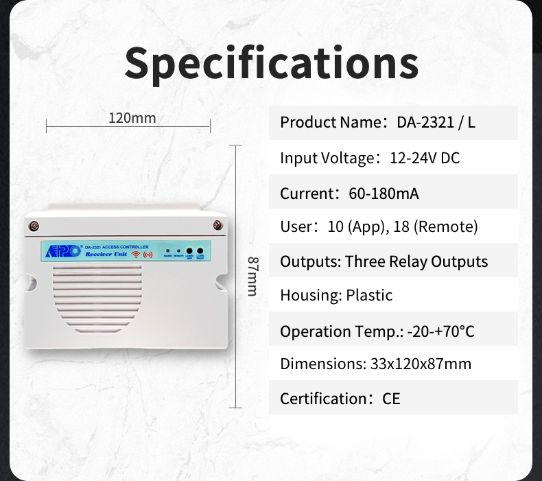 DA-2321L + DA-12 433mhz rf transmitter and receiver Three output Access Controller for Door Garage Remote Control