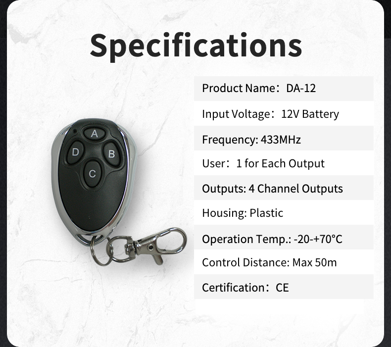 DA-2321L + DA-12 433mhz rf transmitter and receiver Three output Access Controller for Door Garage Remote Control