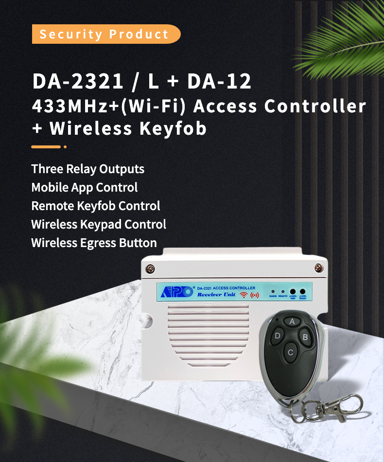 DA-2321L + DA-12 433mhz rf transmitter and receiver Three output Access Controller for Door Garage Remote Control