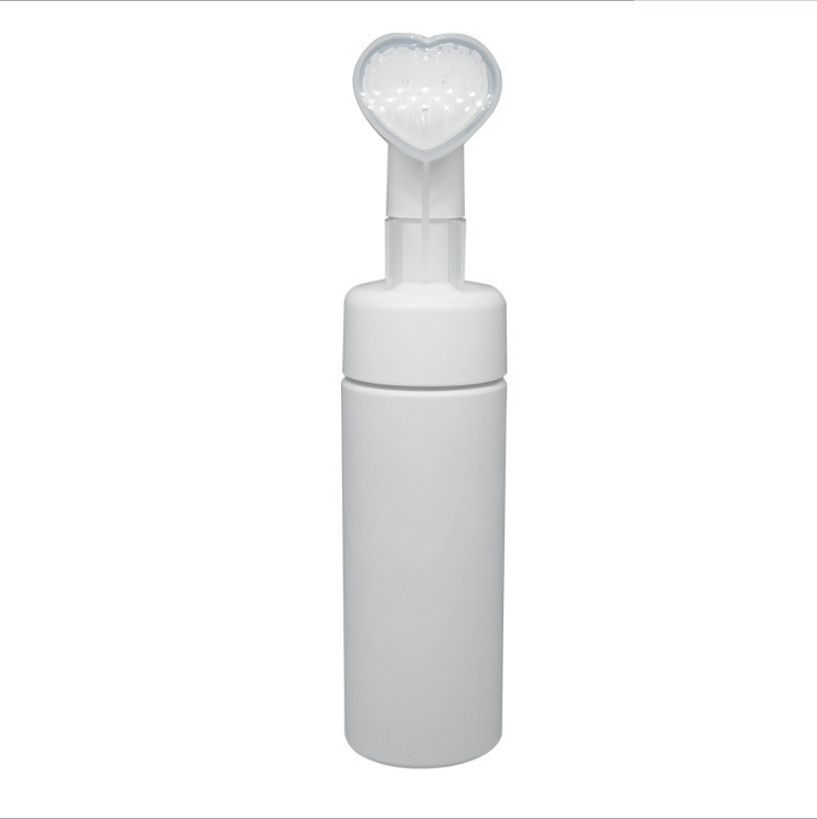 100ml 120ml PET face wash soap plastic foam pump Cylinder Shape White Bottle Body With Silicone brush head foamer