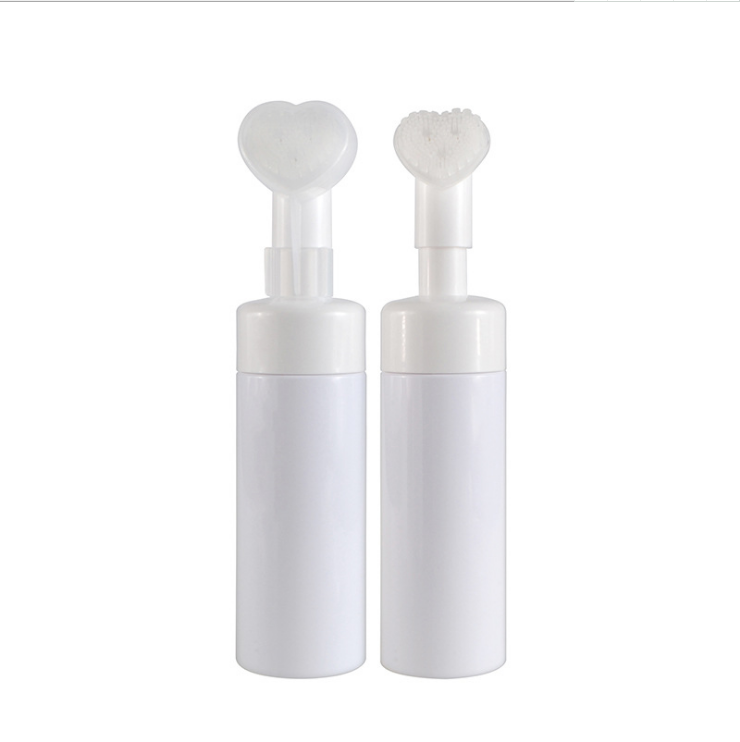 100ml 120ml PET face wash soap plastic foam pump Cylinder Shape White Bottle Body With Silicone brush head foamer