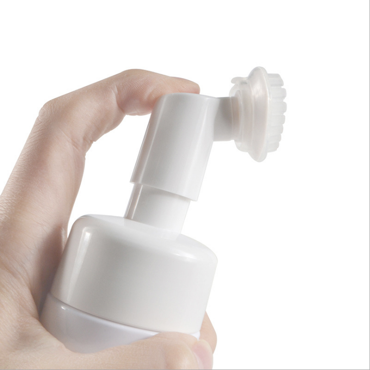 100ml 120ml PET face wash soap plastic foam pump Cylinder Shape White Bottle Body With Silicone brush head foamer