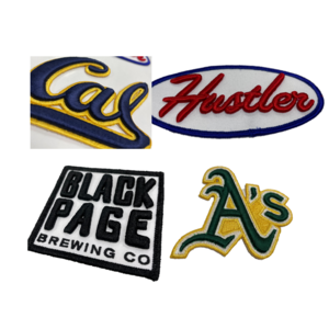 3D effect embroidered patches with optional backing, plastic, heat seal, hook and loop, adhesive